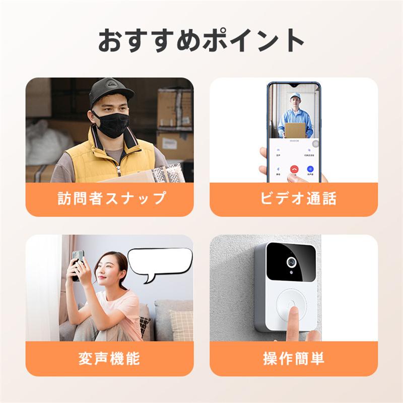インターホン ワイヤレス 工事不要 カメラ付き WIFI チャイム 玄関 ドアベル 呼び鈴 防犯対策 遠隔監視 インターフォン 受信機 ドアホン 通話 爆買 |  | 04