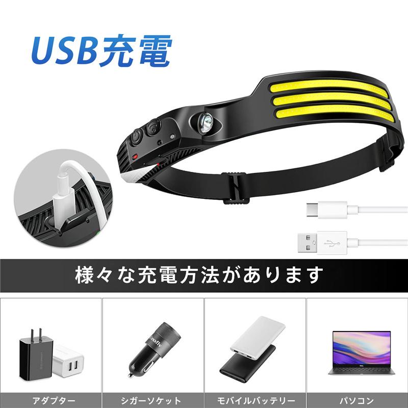 ヘッドライト 充電式 LED センサー 高輝度 ヘッドランプ 防水 軽量 ランニング キャンプ 釣り 防災 アウトドア 広角照明 防塵 現場 明るい 爆買 |  | 11