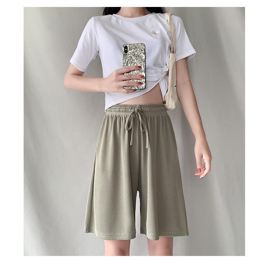 ショートパンツ レディース ハーフパンツ ウエストゴム 短パン ゆったり 接触冷感 無地 ハイウエスト ワイド キレイめ |  | 11