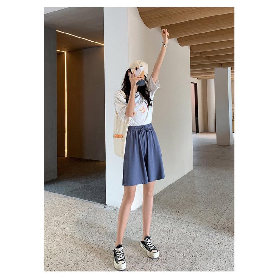 ショートパンツ レディース ハーフパンツ ウエストゴム 短パン ゆったり 接触冷感 無地 ハイウエスト ワイド キレイめ |  | 05