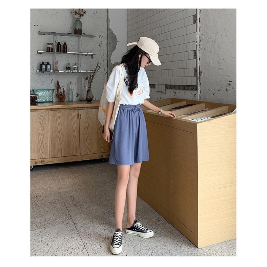 ショートパンツ レディース ハーフパンツ ウエストゴム 短パン ゆったり 接触冷感 無地 ハイウエスト ワイド キレイめ |  | 08