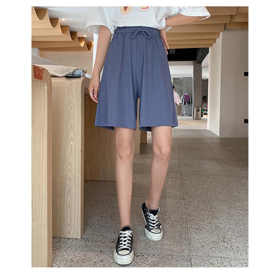 ショートパンツ レディース ハーフパンツ ウエストゴム 短パン ゆったり 接触冷感 無地 ハイウエスト ワイド キレイめ |  | 09