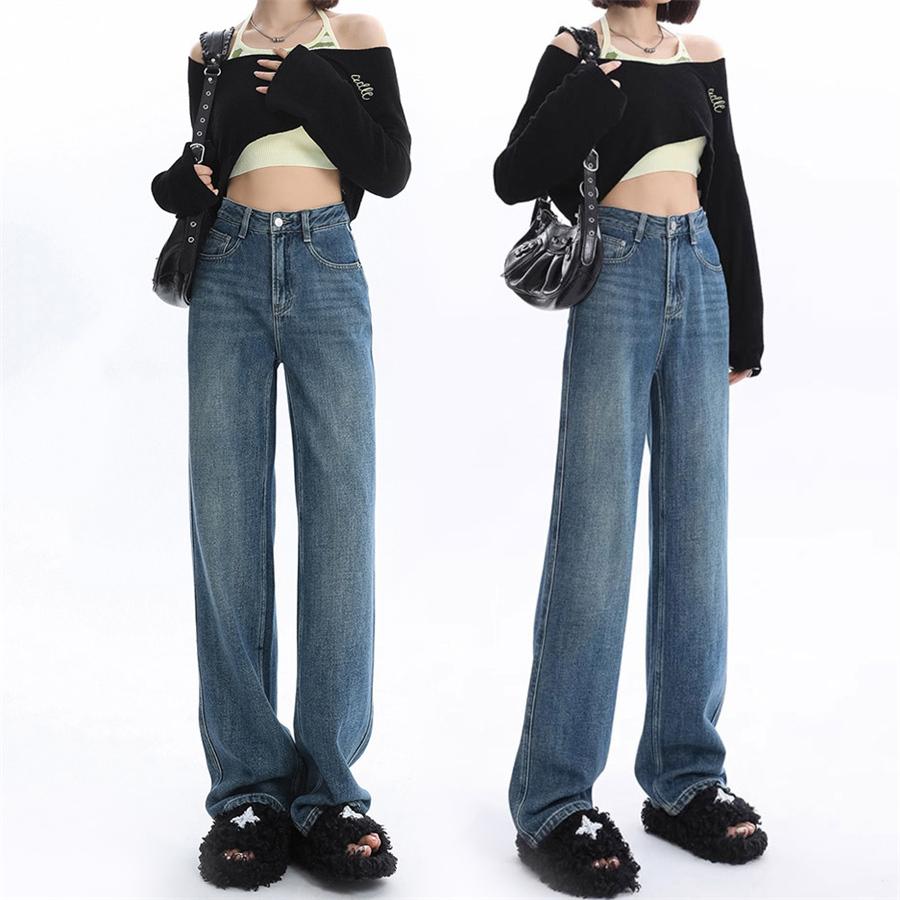 デニムパンツ レディース ワイドパンツ ジーンズ カジュアル 無地