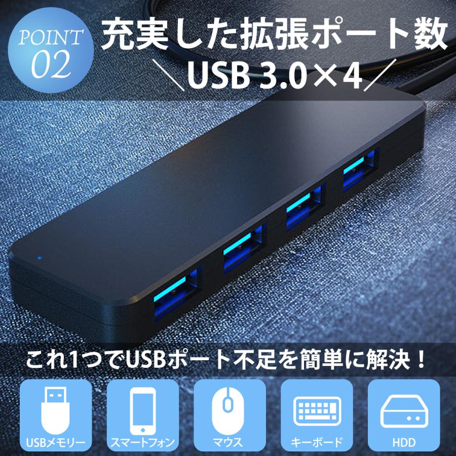 USBハブ 3.0 4ポート 薄型 軽量設計 usbポート USB拡張 type-c 接続 USB 接続 コンパクト 4in1 高速 Macbook Windows｜wipple｜07