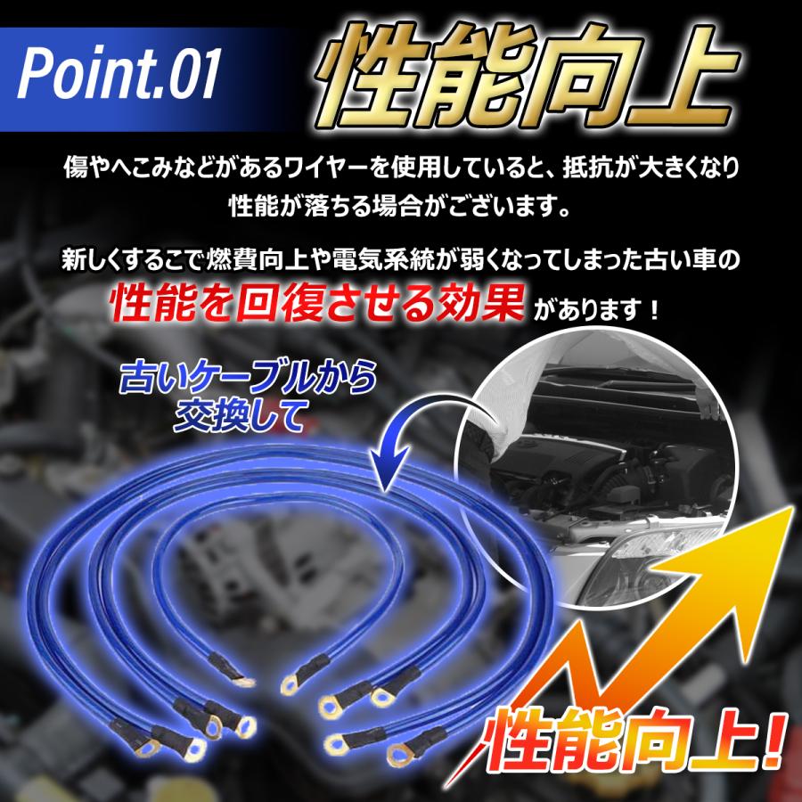 アーシングケーブル アーシングワイヤー アーシングキット 車 汎用 ドレスアップ 燃費向上 アーシングワイヤーキット 自動車 バイク | ブランド登録なし | 01