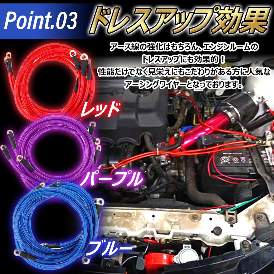 アーシングケーブル アーシングワイヤー アーシングキット 車 汎用 ドレスアップ 燃費向上 アーシングワイヤーキット 自動車 バイク | ブランド登録なし | 03