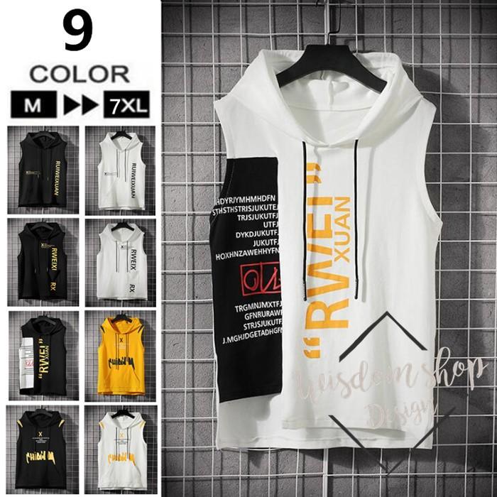 ノースリーブパーカー メンズ 切り替え タンクトップ おしゃれ プルオーバーパーカー 夏パーカー スポーツ フード付き 夏 Ql414 ウィズダムショップ 通販 Yahoo ショッピング