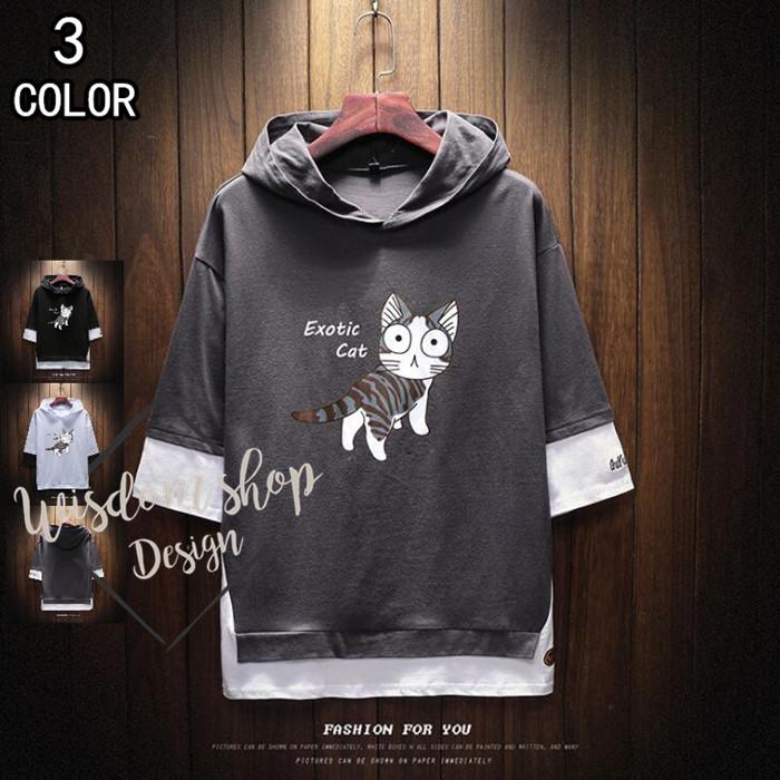 半袖パーカー メンズ 夏服 薄手 おしゃれ 切り替え プルオーバーパーカー 猫柄 夏パーカー スウェット スポーツ 夏 メンズファッション Ql608 ウィズダムショップ 通販 Yahoo ショッピング