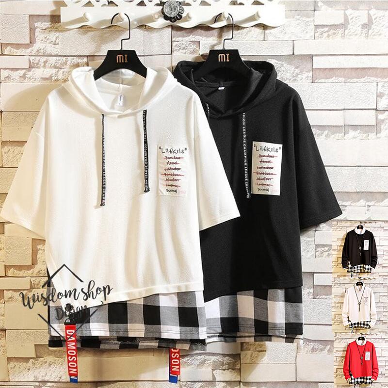 半袖パーカー メンズ 切り替え 七分袖パーカー チェック柄 大きいサイズ おしゃれ カジュアル 夏服 おしゃれ カットソー 夏 Ww149 ウィズダムショップ 通販 Yahoo ショッピング