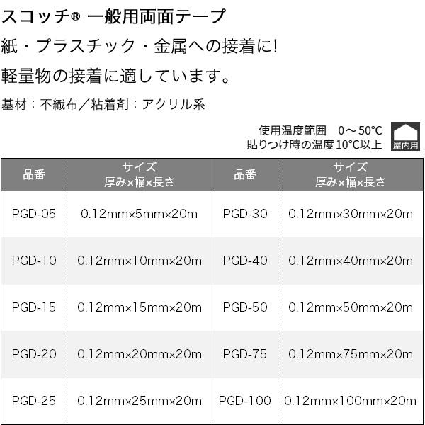 まとめ買い 72巻入 Scotch 一般用両面テープ PGD-25 3M 幅25mm 長さ20m 多用途に使える 紙・プラスチック・金属・木の貼りつけに｜wise-life｜02