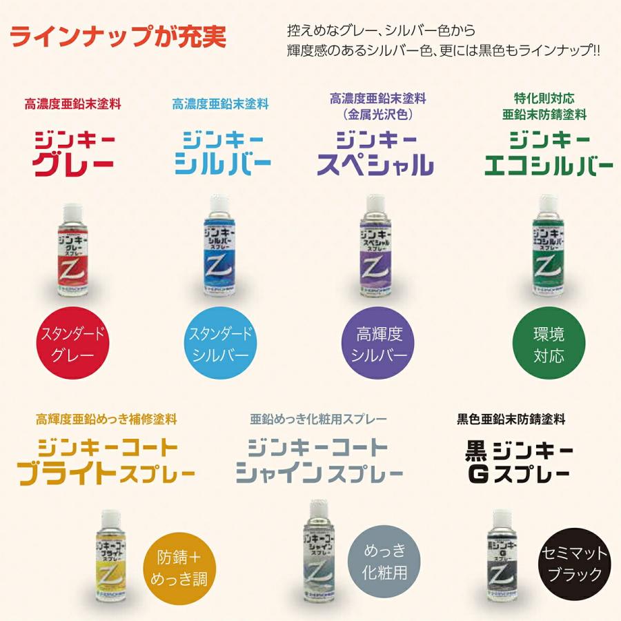 スプレー ジンキーコートシャイン スプレー 420ml エーエスペイント 日本ペイント メッキ調 シルバー 亜鉛めっき化粧用スプレー 亜鉛めっき 塗料｜wise-life｜05