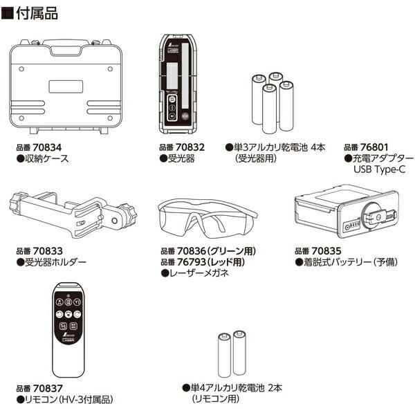 シンワ レーザー墨出し器 スピニングレーザー HV-3 レッド 受光器付 