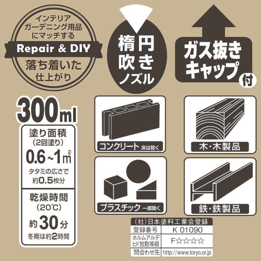 まとめ買い 6本入 水性多用途つや消し マットペイントスプレー ダークカーキー 300ml カンペハピオ 楕円吹きノズル 塗料｜wise-life｜03