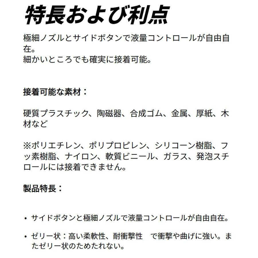 ロックタイト 強力瞬間接着剤 ピンポインター ゼリー状 5g LPJ-005 ヘンケルジャパン 特殊ラバー配合 衝撃に強い 曲げに強い 多用途接着剤 M6｜wise-life｜03