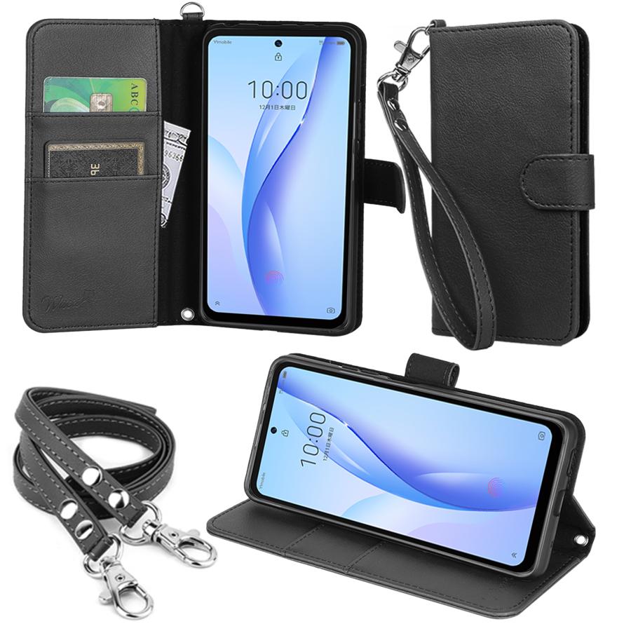 ZTE - 【2台セット】ZTE Libero 5G III A202ZT 黒+白 Wisers ストラップ2種付 スマホケース ZTE Libero 5G III A202ZT 6.67