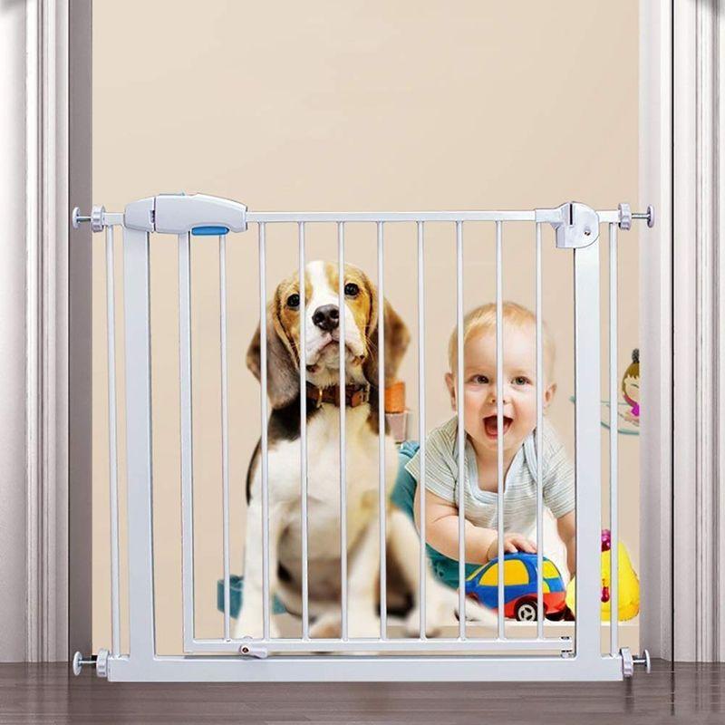 GHCXY ペットサークル白い屋内安全ゲート圧力マウントされた調節可能な子犬ペットサークル階段の出入り口の廊下の階段-手すり子