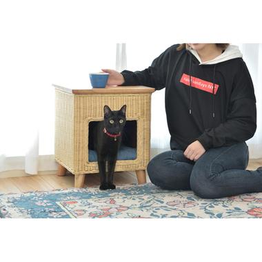 AZUMAYA(東谷) ペットハウススツール 天然木×ラタン｜PET-63