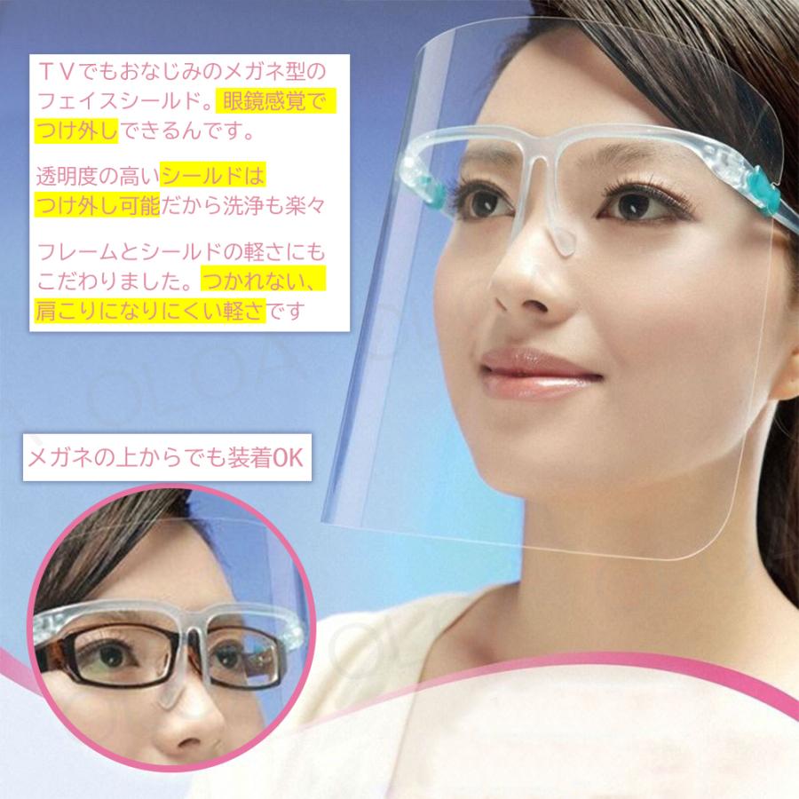 5個：ブルー】[全国送料無料] フェイスシールド 可動式 開閉式 眼鏡 