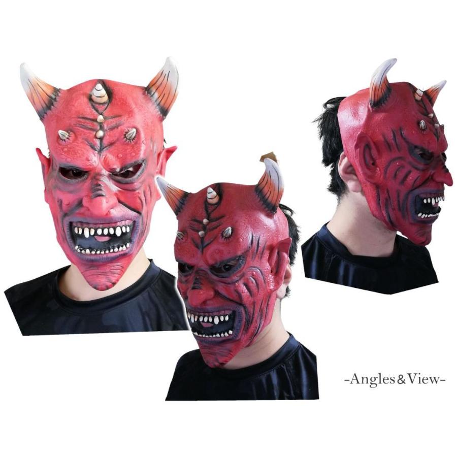 赤い鬼の木製マスク 5個】節分 鬼 ラバーマスク お面 コスチューム 怖い赤鬼 マスク