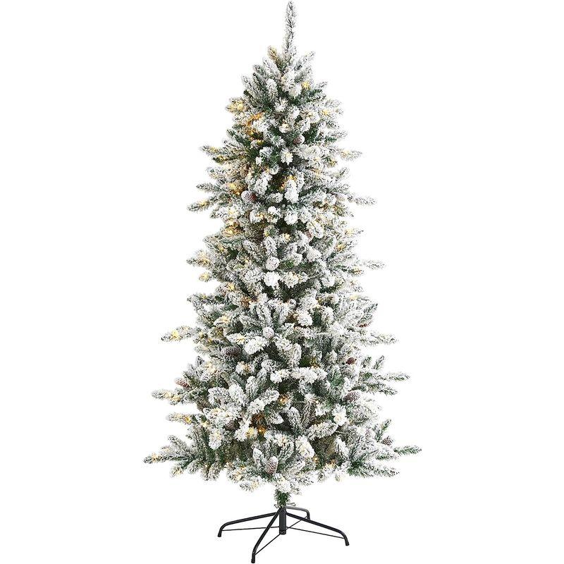 Nearly　Natural　6フィート　松ぼっくり　300個のクリアウォームLED　リビング　フロック　モミ　ストン　人工クリスマスツリー