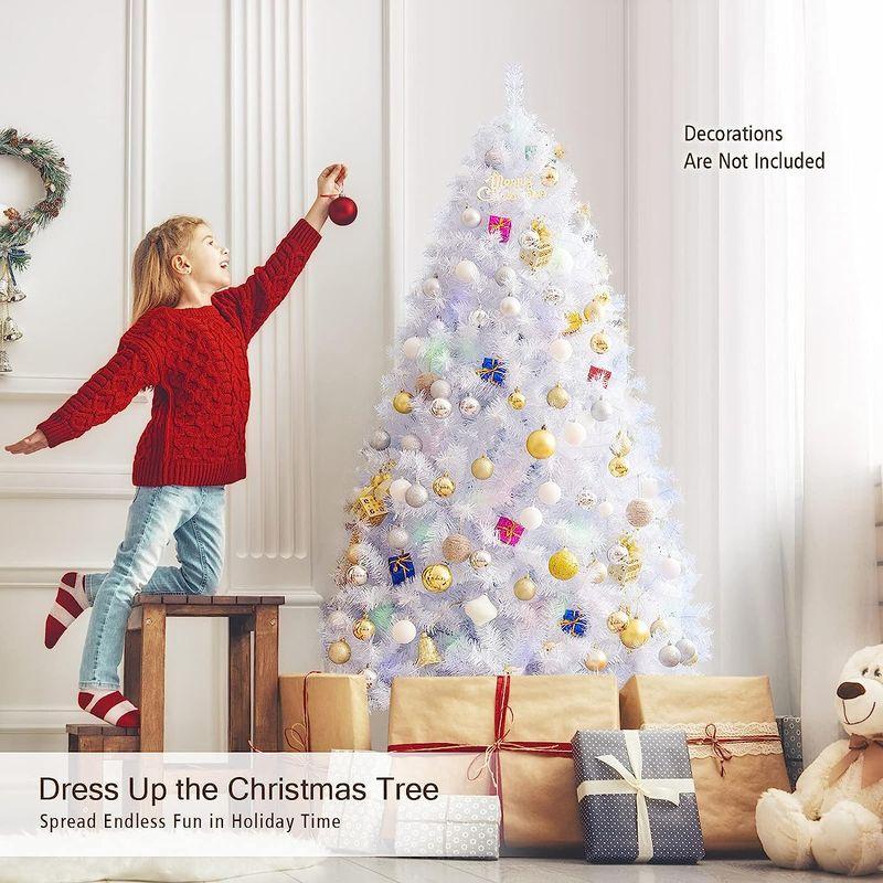 Goplus　6フィート　ホワイト　フルクリスマス松の木　メタル　人工クリスマスツリー　ヒンジ付き　ライトなし　792個の玉虫色の枝先端