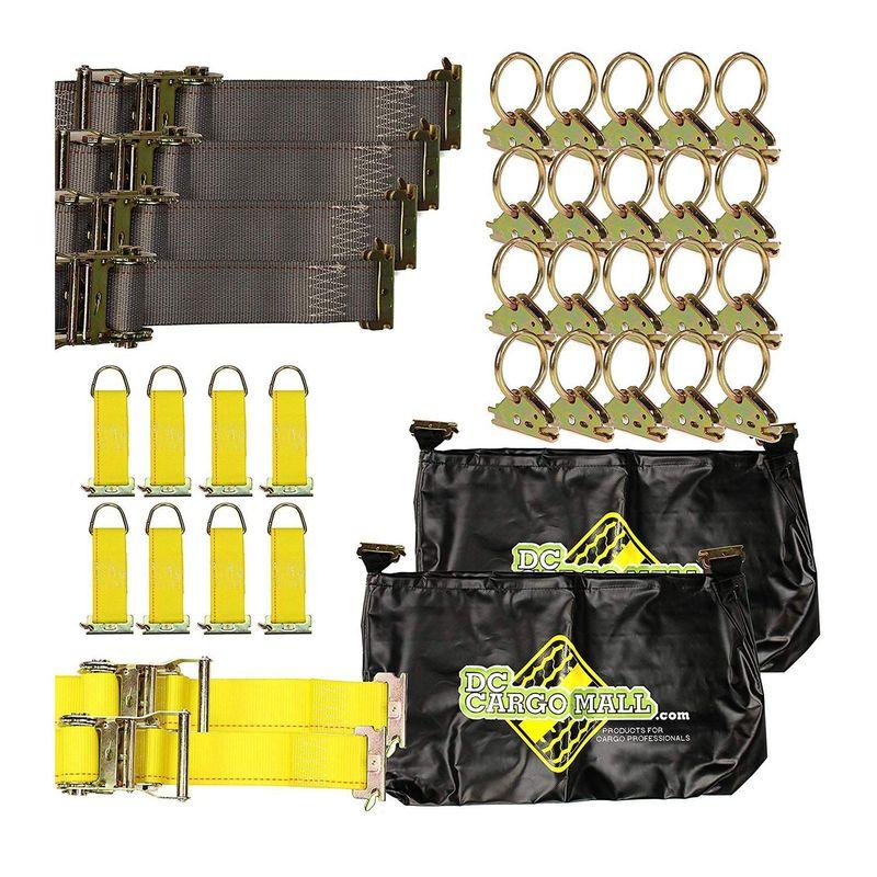 ETrack タイダウンキット 20 Oリング、10 タイオフ、6 ラチェットストラップ、2 ETrack バッグ。トラック、トレーラー