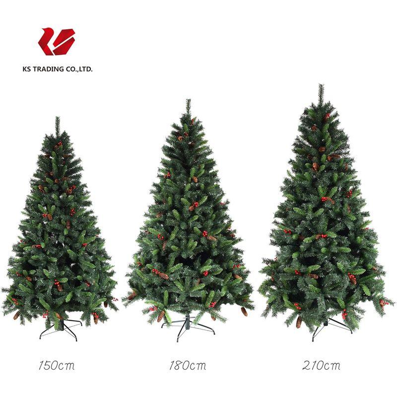 クリスマスツリー　枝大幅増量タイプ　松ぼっくり付き、赤い実付き、おしゃれなヒンジ式クリスマスツリー　150CM　KSTT