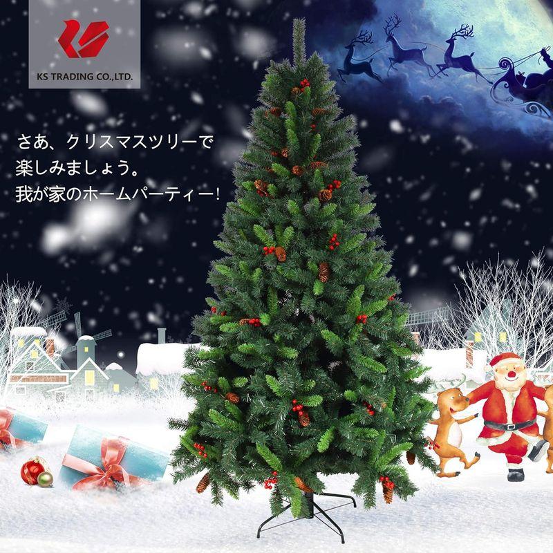 クリスマスツリー 枝大幅増量タイプ 松ぼっくり付き、赤い実付き、おしゃれなヒンジ式クリスマスツリー 150CM KSTT - 4