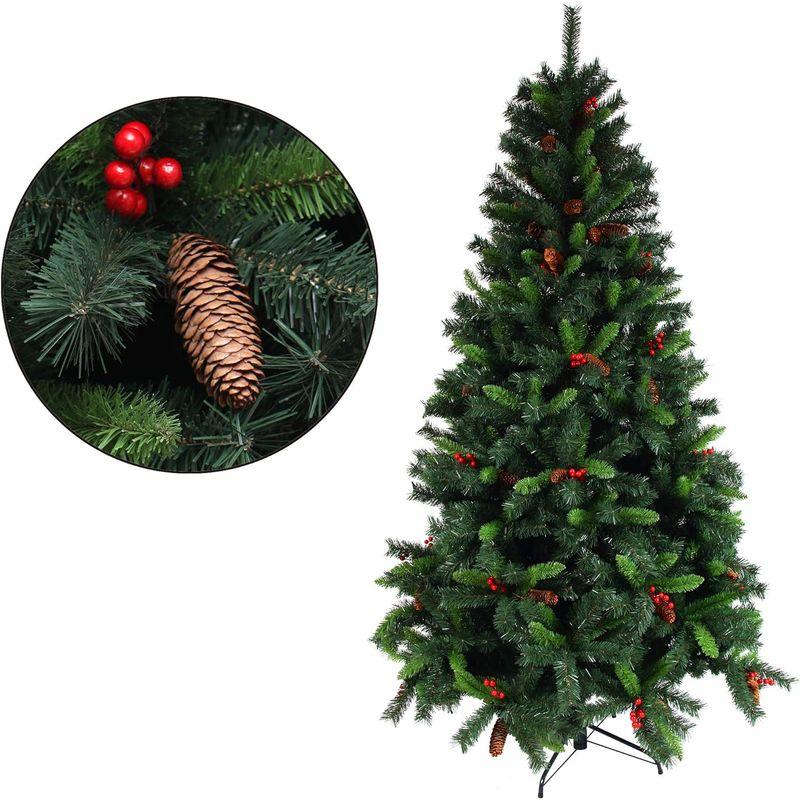 クリスマスツリー 枝大幅増量タイプ 松ぼっくり付き、赤い実付き、おしゃれなヒンジ式クリスマスツリー 150CM KSTT - 6