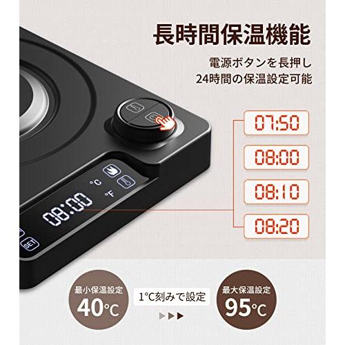 電気ケトル 温度調節 コーヒーケトル 細口 ドリップケトル 1200W 1℃単位温度設定/24時間保温機能付き/ドリップタイマー機能/空焚き防止機能/｜wisterialal｜04