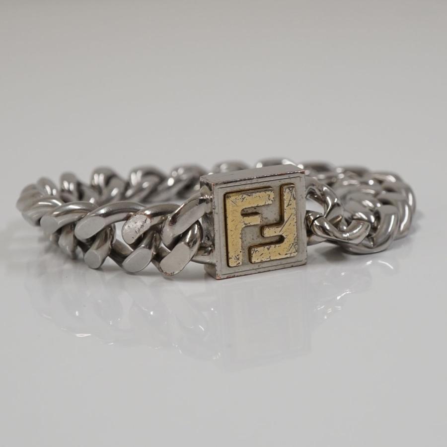 ［極美品］FENDI　フェンディ　FFロゴ　ブレスレット　チェーン パラジウム 極美品］FENDI フェンディ FFロゴ ブレスレット チェーン パラジウム