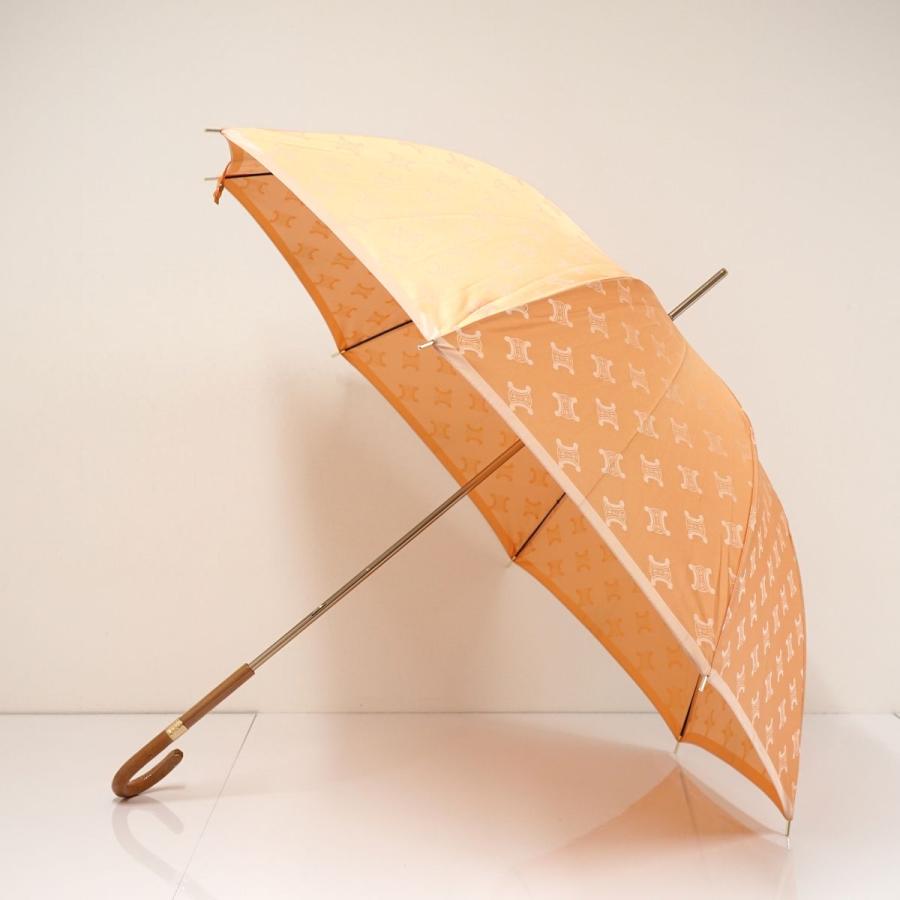 【美品希少】セリーヌ　CELINE　長傘　雨傘　オレンジ　ブラウン　ロゴ 傘 CELINE セリーヌ USED美品 ロゴ オレンジ 高級 希少 60cm