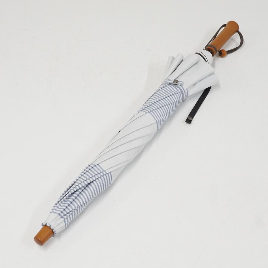 日傘 サンバリア100 完全遮光折日傘 USED美品 2段折 ボーダー ホワイト