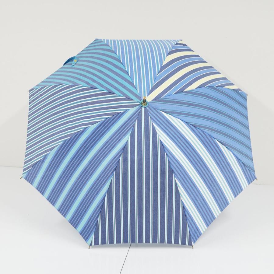 日傘 槇田商店 USED美品 stripe pattern4 ブルー 晴雨兼用 高級 槙田