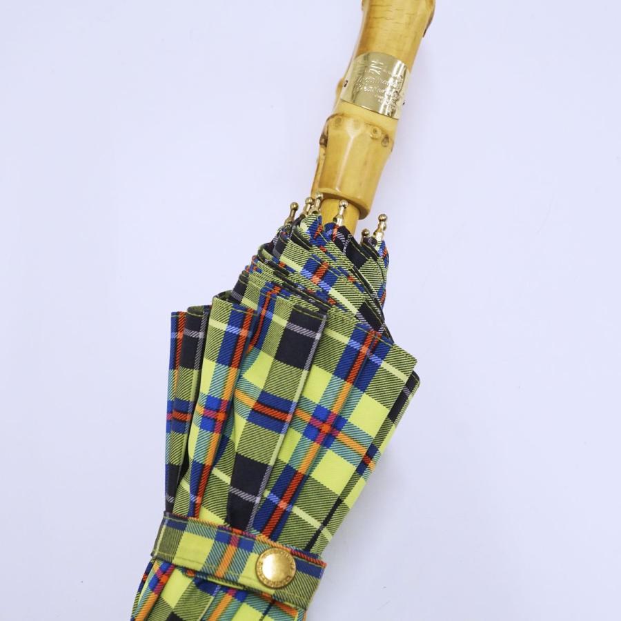 【美品】 トラディショナルウェザーウェア チェック ライムグリーン バンブー 傘 晴雨兼用傘 Traditional Weatherwear トラディショナルウェザー