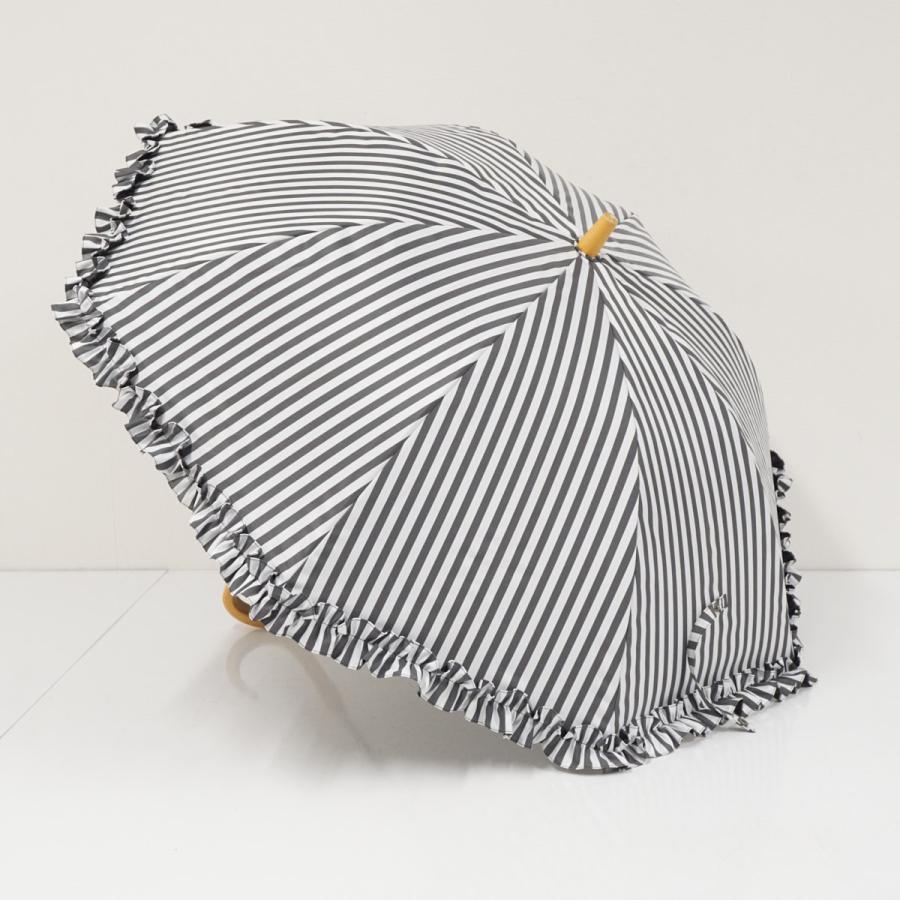 SUN BARRIER 100 完全遮光日傘 USED美品 白黒ストライプ フリル S