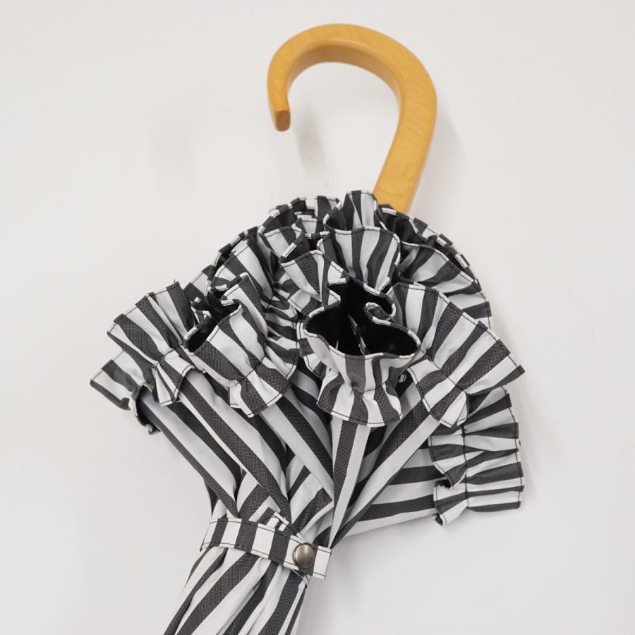 【中古】SUN BARRIER 100 日傘 白黒ストライプ フリル付き サンバリア100 完全遮光日傘 USED超美品 白黒ストライプ フリル S