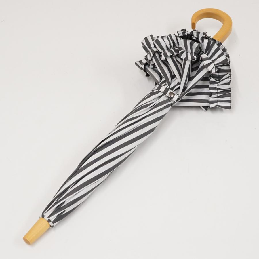 サンバリア100 完全遮光日傘 USED超美品 白黒ストライプ フリル S