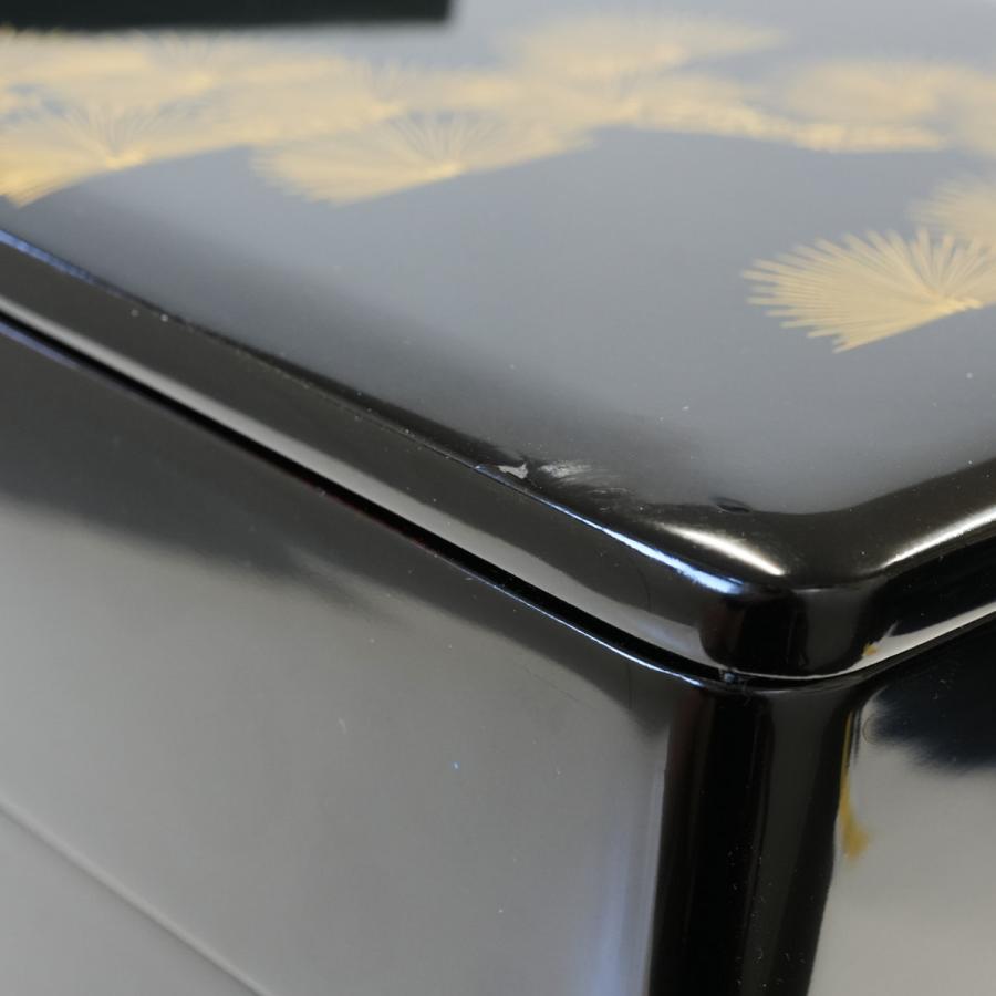 高級木製漆器 重箱 三段 沈金 若松 6.5寸 USED美品 漆塗り 和食器