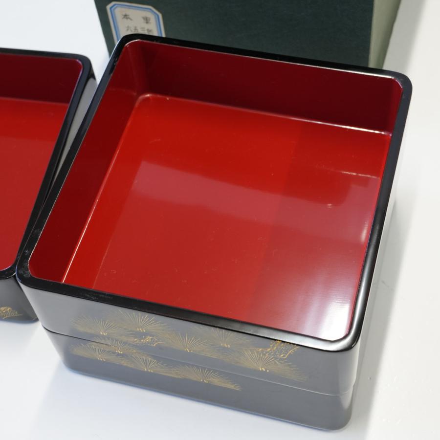高級木製漆器 重箱 三段 沈金 若松 6.5寸 USED美品 漆塗り 和食器