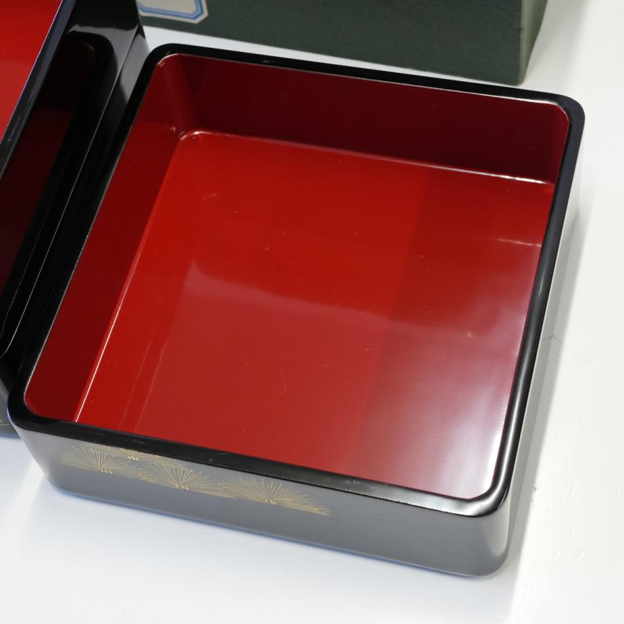 高級木製漆器 重箱 三段 沈金 若松 6.5寸 USED美品 漆塗り 和食器