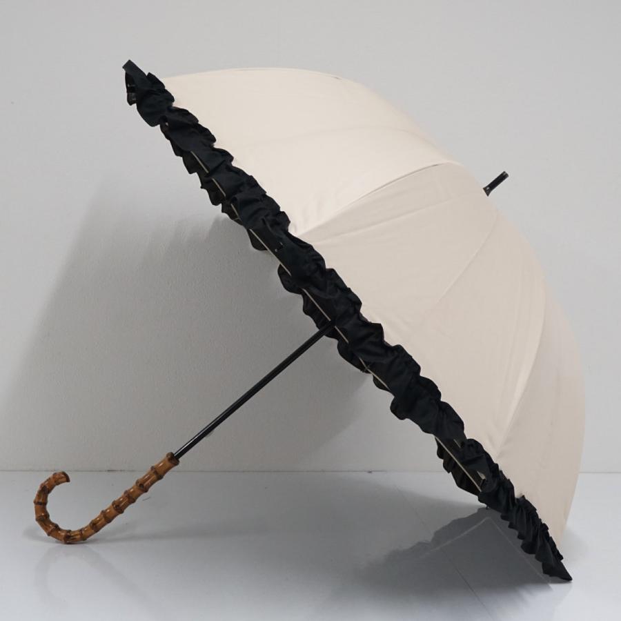ロサブラン 完全遮光日傘 USED品 ショート フリル ベージュ×ブラック ロサブラン 完全遮光日傘 芦屋ロサブラン USED品 ベージュ