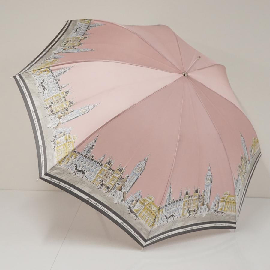 Aquascutum 犬柄 ピンク Aquascutum 耐風傘 アクアスキュータム USED品 街並み 女性 犬