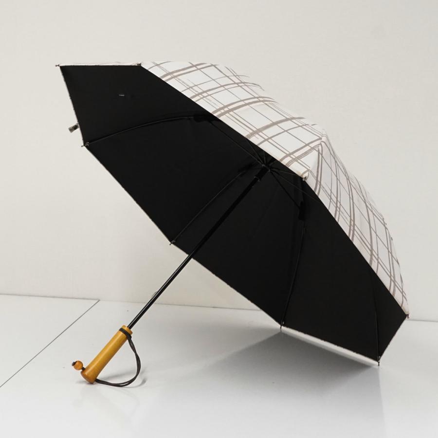 サンバリア100 完全遮光日傘 USED品 格子柄 モカ Sサイズ レトロ 晴雨