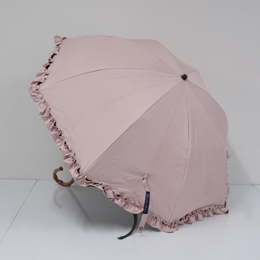 完全遮光日傘 芦屋ロサブラン 2段折りショート 竹手元 フリル ピンク 美品 芦屋ロサブラン 完全遮光 折りたたみ日傘 USED美品 2段折 フリル