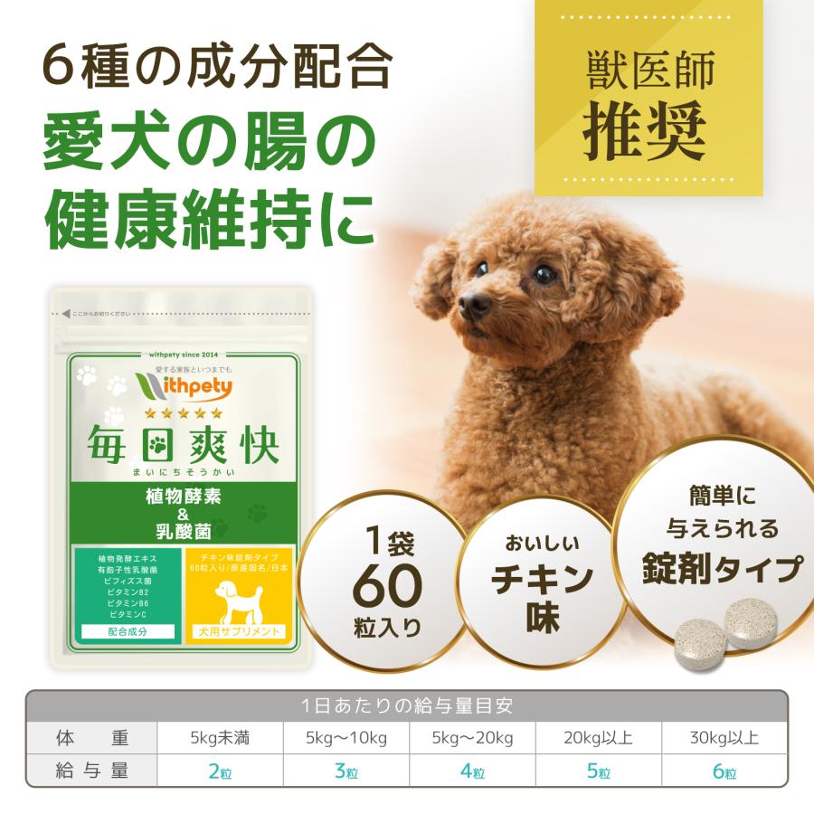 犬 乳酸菌 サプリメント 腸内環境 免疫力 プロバイオティクス 植物酵素 消化酵素 腸活 菌活 食糞 整腸 乳酸菌サプリ 犬用酵素サプリ（毎日爽快）｜with-pety｜02