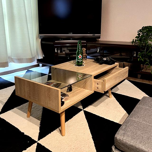 ソファテーブル　ローテーブル　センターテーブル　飾り台　格子荷台付き　オイル仕上 With：）SOFA（ウィズソファ） テーブル センターテーブル 引出し付き