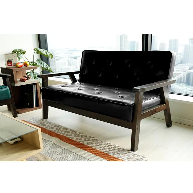 With：）SOFA（ウィズソファ） ソファ 2人掛け 木肘付き コンパクト