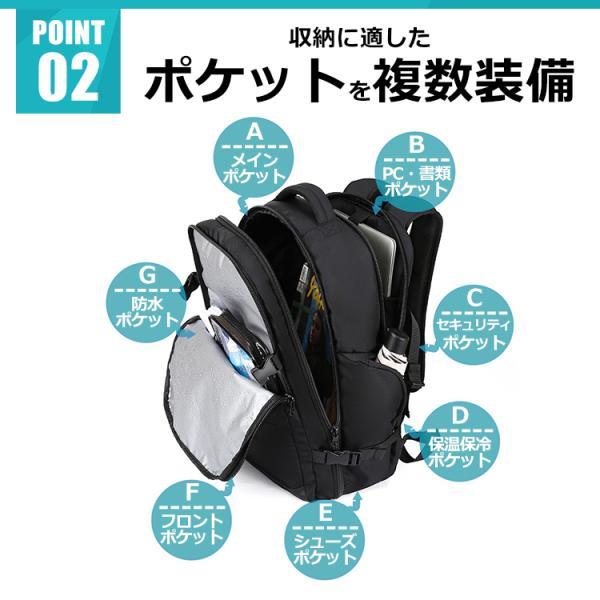 リュック ビジネスリュック レディース メンズ 通学 大容量 黒 シンプル リュックサック フィットネスバッグ 通勤バッグ 出張 PC 40L | withBambi | 05