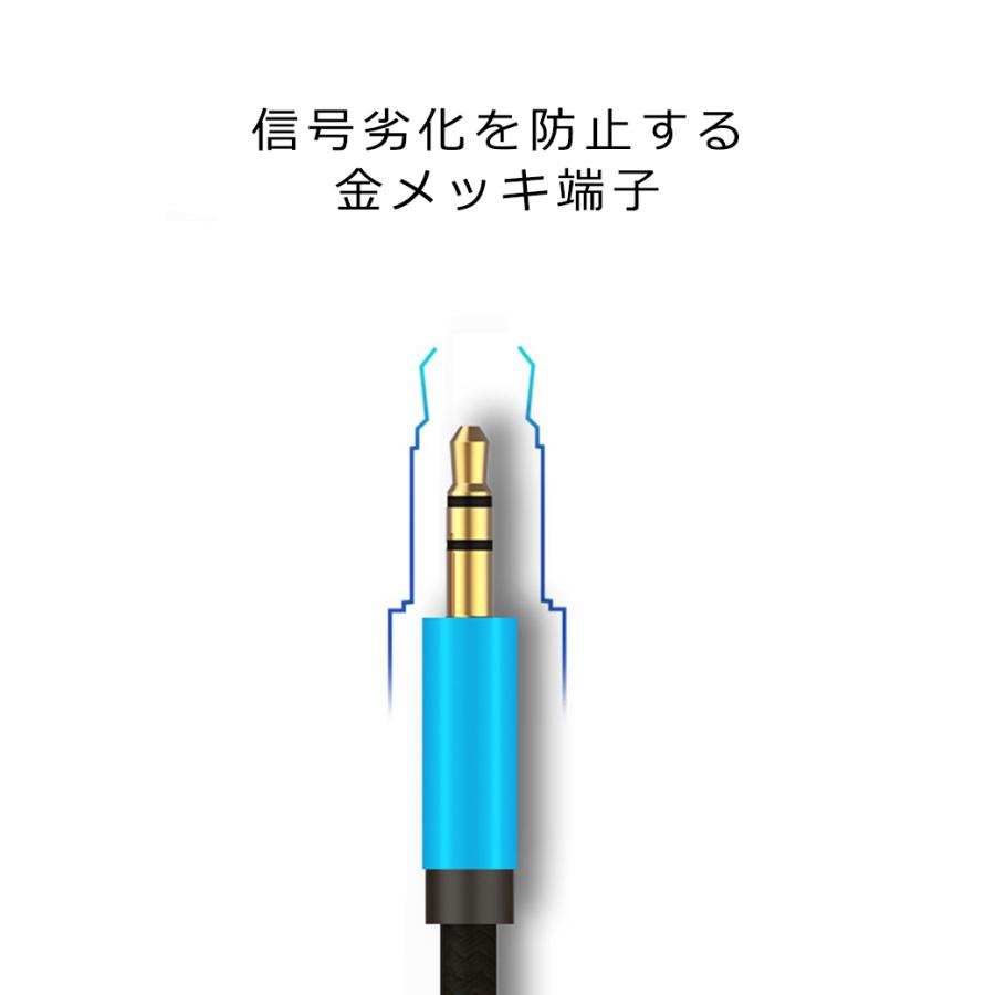 AUX ケーブル iPhone スマホ 断線しにくい 3.5mm ステレオ ミニプラグ iPod スマートフォンオーディオ 1.0m 金メッキ端子 外部スピーカー 音楽再生 パソコン｜withbambistore｜02